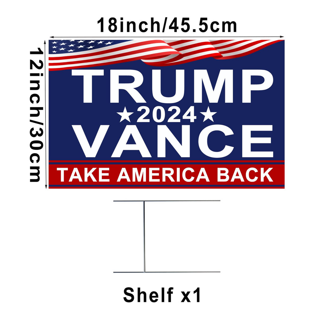 LCCBRO Trump JD Vance 2024 Yard Sign 12''x18'' Double Sided with Stand, Trump Vance 2024 Lawn Sign, Take America Back Yard Signs and Heavy Duty Metal H-Frames