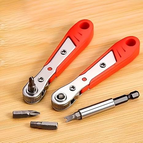 Right Angle Ratchet Screwdriver, 1pc Steel Manual Tool for Narrow Spaces - Forward/Reverse Switch, Non-Motorized, Red Handle for Electronics, Cars, Furniture Repair.