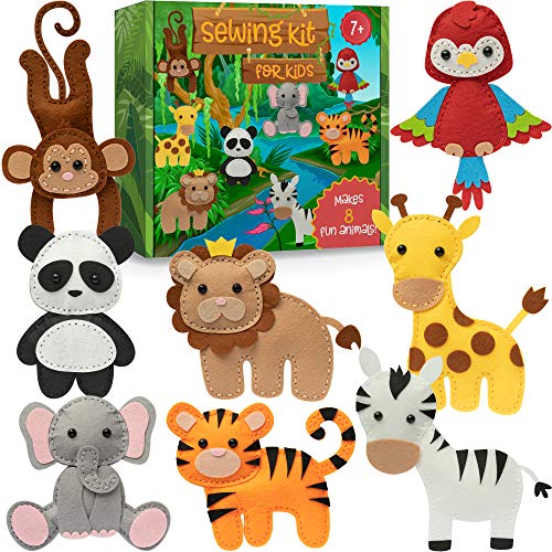 Craftorama Sewing Kit for Kids, Fun and Educational Animal Craft Set for Boys and Girls Age 7-12, Sew Your Own Felt Animals Craft Kit for Beginners, 165 Piece Set