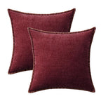 MIULEE Pack of 2 Couch Throw Pillow Covers 18x18 Inch Burgundy Red Farmhouse Decorative Pillow Covers with Stitched Edge Soft Chenille Solid Dyed Christmas Pillow Covers for Sofa Bed Living Room