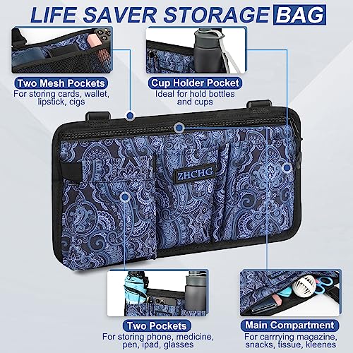 ZHCHG Wheelchair Side Bag with Cup Holder, Wheelchair Armrest Pouch Accessories for Walker, Rollator, Electric Scooter Wheelchairs, Ideal Gift for Mother's Day & Father's Day, Blue