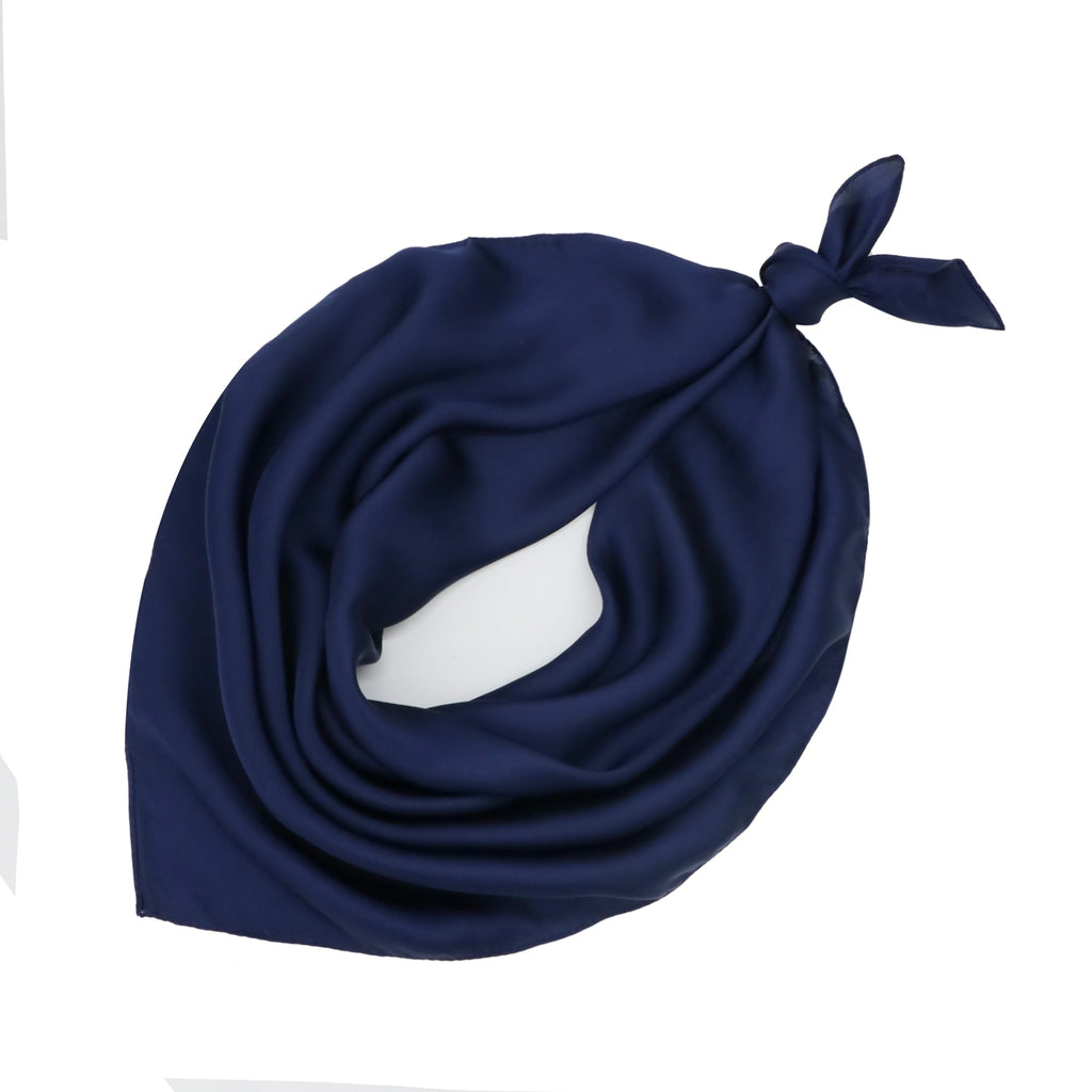 Navy Blue Satin Scarf - Ladies 27'' x 27'' Square Dark Blue Silk Like Head Scarf for Women Hair Wrap Bandana Handbag Purse Accessory (Style 82)