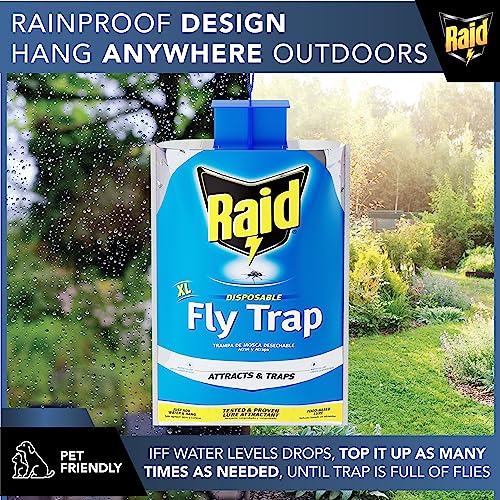 6 XL RAID Big Bag Fly Traps Outdoor - Keep Flies Away from Patio with Disposable Fly Traps Outdoor Hanging - Fly Bags Outdoor Disposable, Outdoor Fly Traps Outdoor Hanging, Big Bag Fly Trap Bag