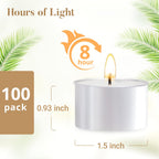 Tea Candles 100 Pack - 8 Hour Burn Time,Unscented Tea Lights Candles for Shabbat, Weddings, Christmas Lights, Home Decor