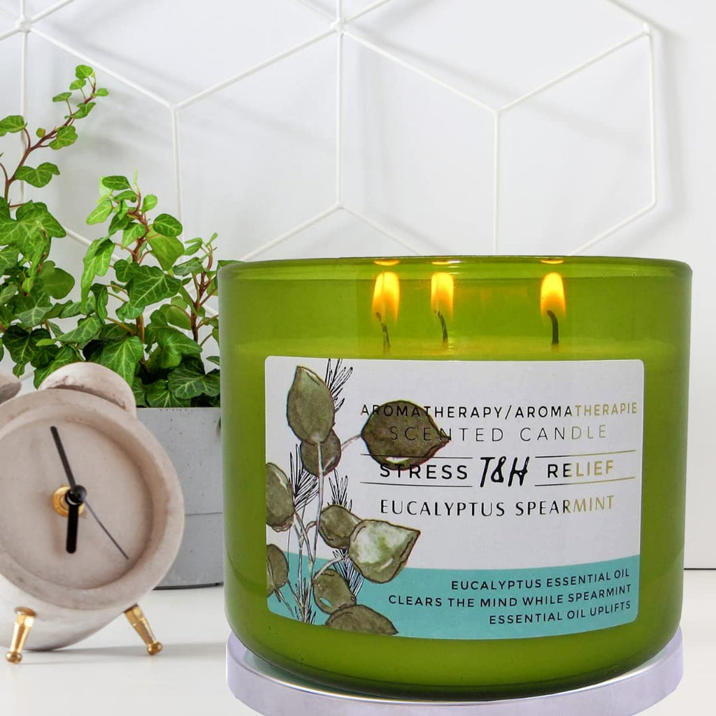 Eucalyptus Spearmint Aromatherapy Candle 3-Wick | Soy Scented Candle for Home | 15.8 oz Large Candle for Men and Women | Long Lasting Eucalyptus Candle | Decorative Candle Gift