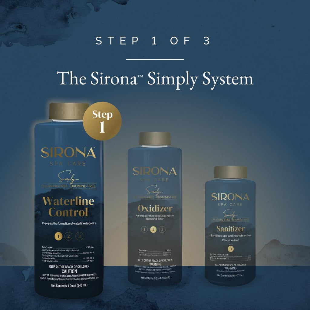 Sirona Simply Hot Tub Care Kit: Waterline Cleaner, Oxidizer, Non-Chlorine Sanitizer with My Garden Pool 20 Ct. Test Strips & Scum Sponge Flower Oil-Absorbing Sponge for Hot Tubs and Pools