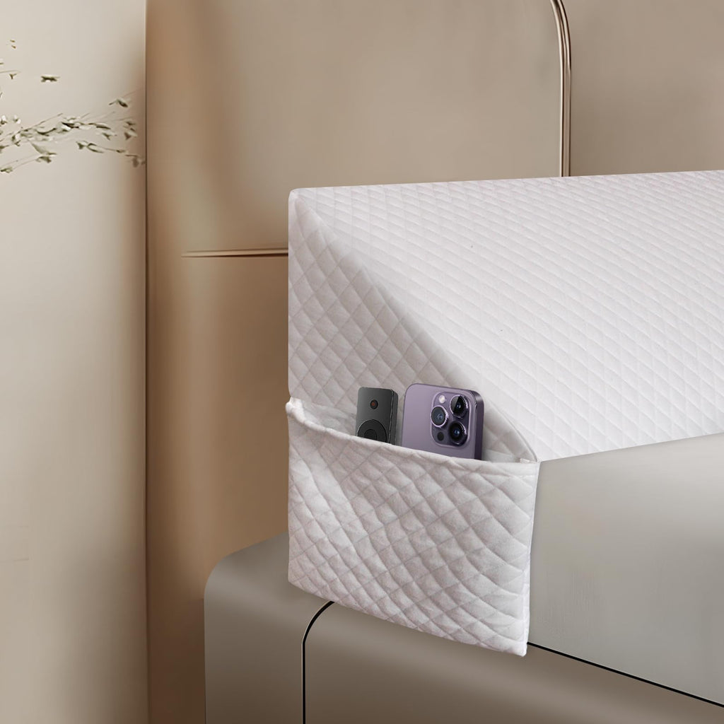 TOACSUCP Wedge Pillow Headboard, Pillow Wedge for Headboard Gap with 2 Side Large Pocket, Bed Gap Filler (0-8"), Headboard Wedge Pillow King Size(White, 76"x10"x6")