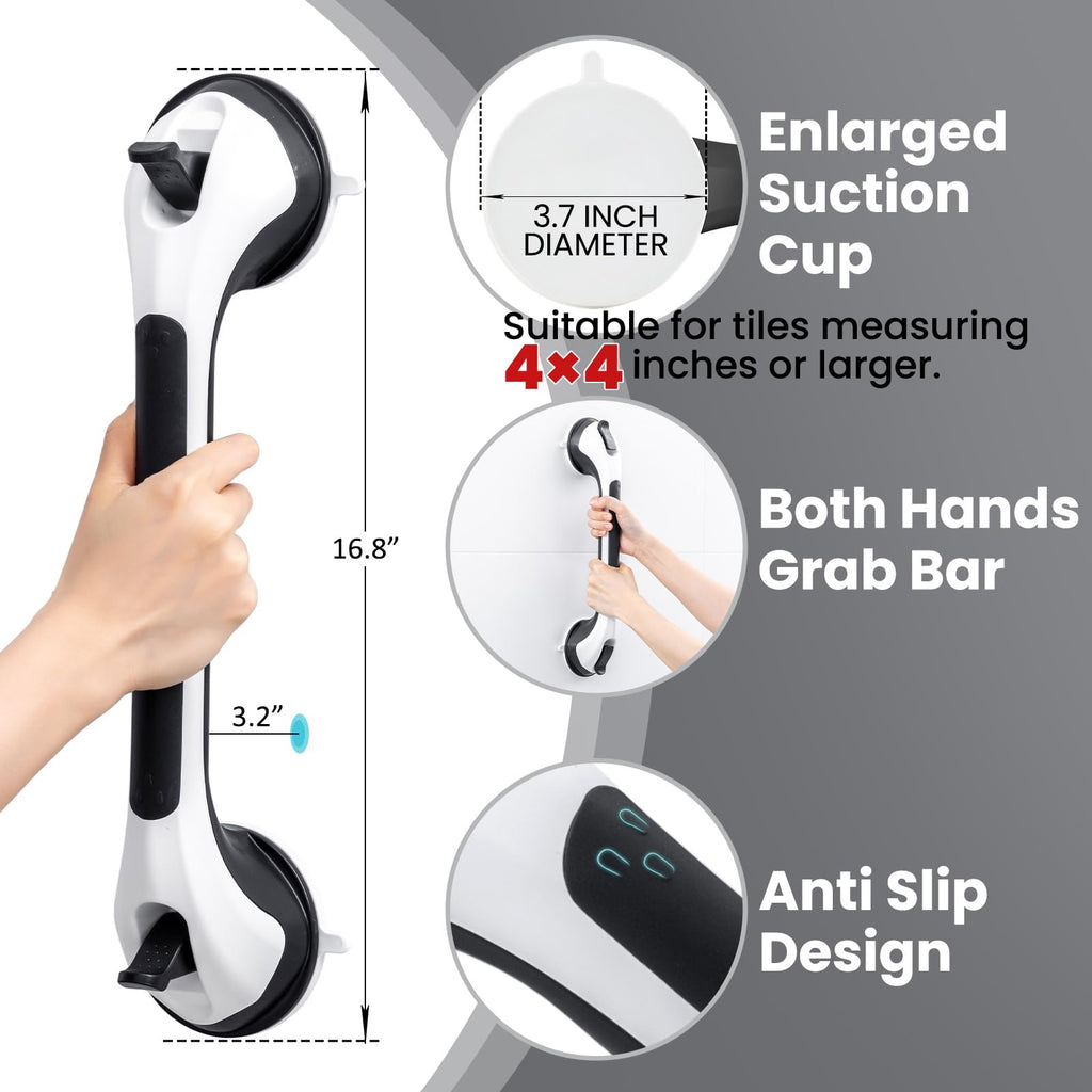 TAILI Shower Grab Bar, 12 Inch Shower Handle for Bathtubs and Showers for Elderly, Suction Grab Bars for Seniors Bathroom Safety Handle for Elderly, No Drilling Removable,Black
