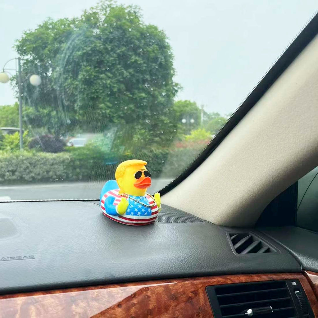 Rubber Ducks Car Duck Dashboard Decoration Squeak Trump Ducks Toys Car Ornaments Car Décor Accessories with Sunglasses and Gold Necklace(Style B)