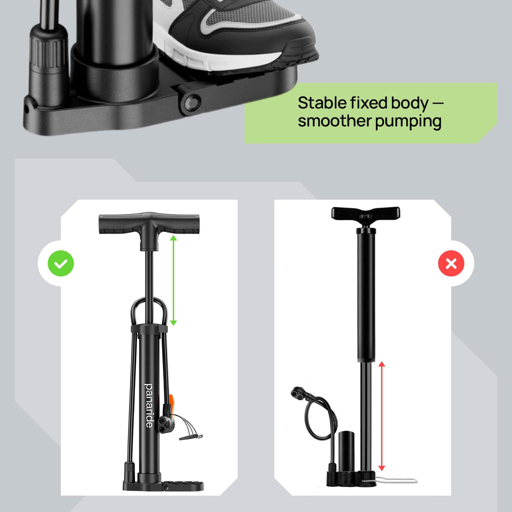 Bike Pump Floor, Advanced Bike Tire Inflator, Bicycle Hand Air Pump with Dual Presta and Schrader Valves, Handheld Pump, Suitable for Road and Mountain Bikes, Baby Stroller, Balls (Portable)