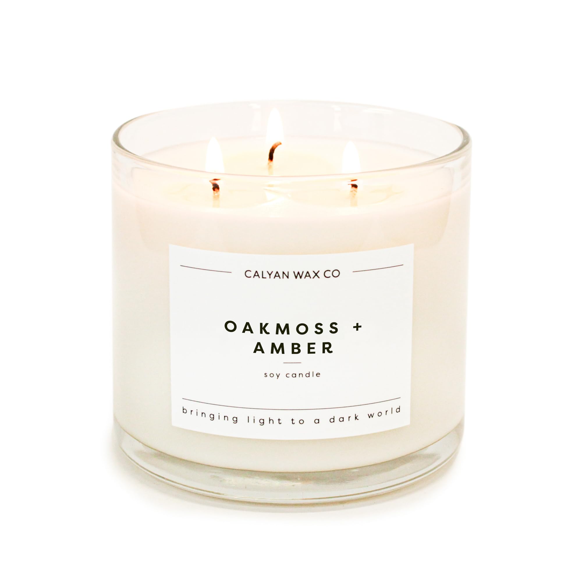 Calyan Wax Scented Candle, Oakmoss & Amber, 3 Wick Candle for The Home Scented with Moss & Sage, 14.9 oz Soy Wax Candle with 43 Hour Burn Time, Non Toxic Large Candle in Glass Jar, Candle Gift