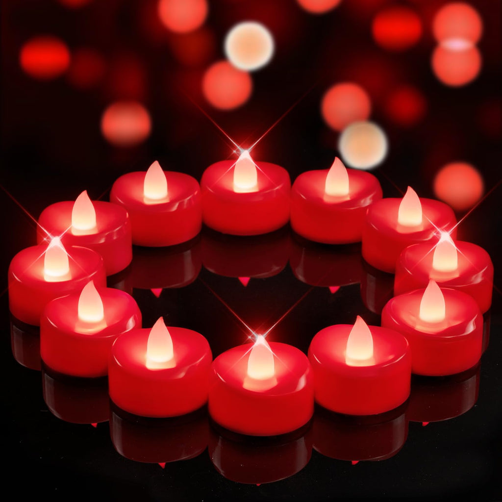 merrynights LED Candles, 24 Pack Tea Lights Candles Battery Operated, Flameless Tealight Candles, Realistic Tea Lights for Halloween Christmas Party Decor -D 1.5” x H 1.25”-Red Candles