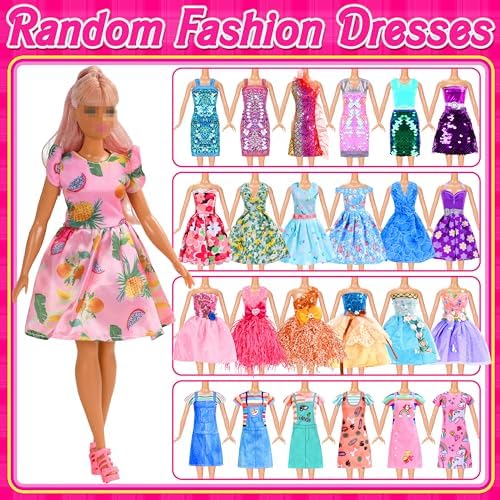 71 Pack Doll Clothes and Accessories - 5Princess Dress 9 Fashion Dress Cloth 3 Top and Pants 3 Bikini Swimsuits 20 Shoes 28 Other Doll Accessories Size Suit for 11.5 Inch Dolls