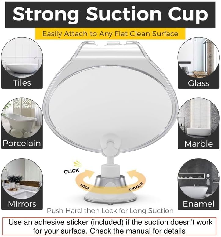 HONEYBULL Shower Mirror Fogless for Shaving - with Suction, Razor Holder for Shower & Swivel, Small Mirror, Shower Accessories, Bathroom Mirror, Bathroom Accessories, Holds Razors (White)