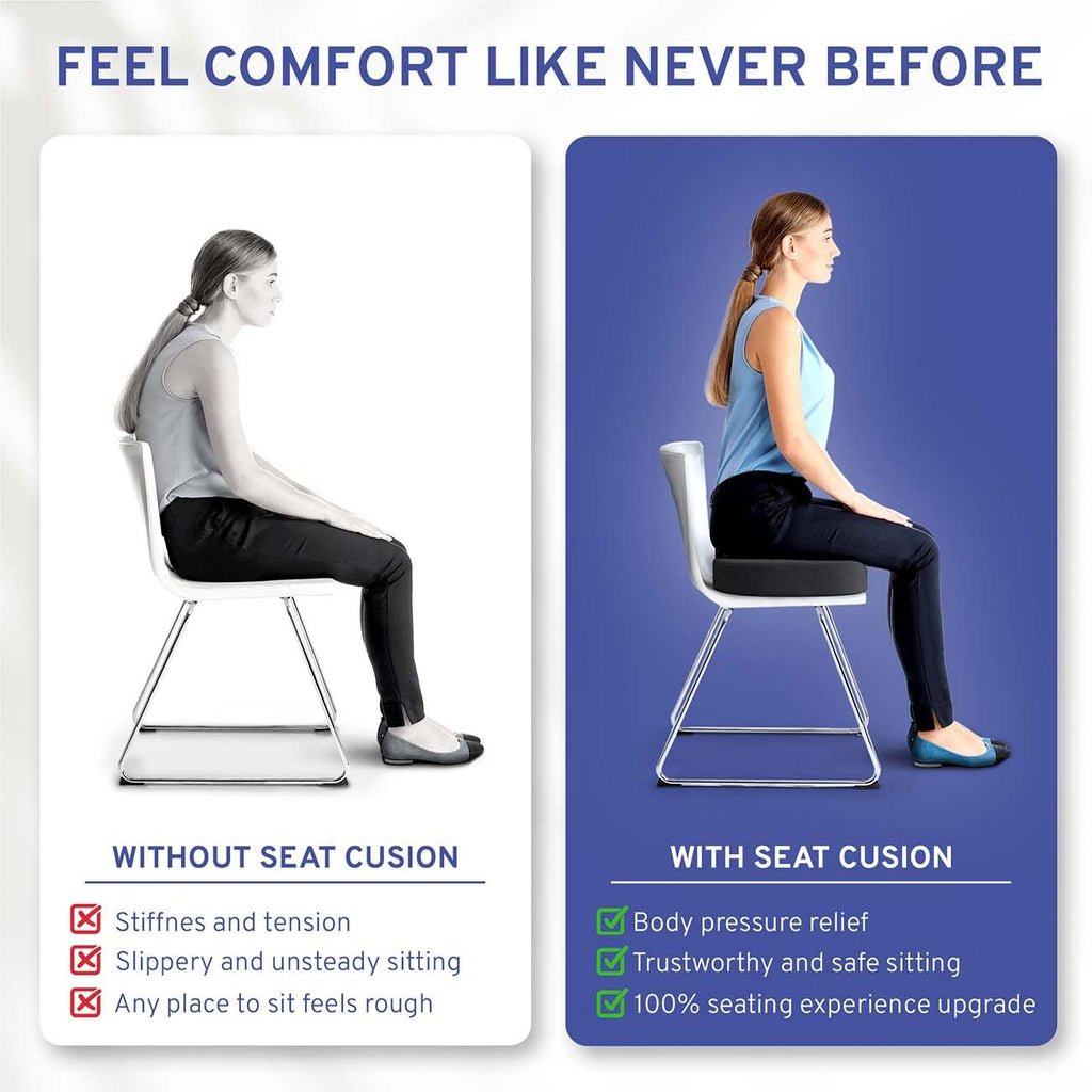 Memory Foam Seat Cushion - Tailbone Pain Relief Cushion, Non-Slip Sciatica Pain Relief Pillow - for Office Chair, Car, Wheelchair, Computer, Desk Chair - Coccyx, Lower Back Support (Black)