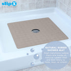 SlipX Solutions Microban-Infused Rubber Shower Mat, 21" x 21" | Anti-Slip Square Bath Mat w/ 140 Power Grip Suction Cups | Tan