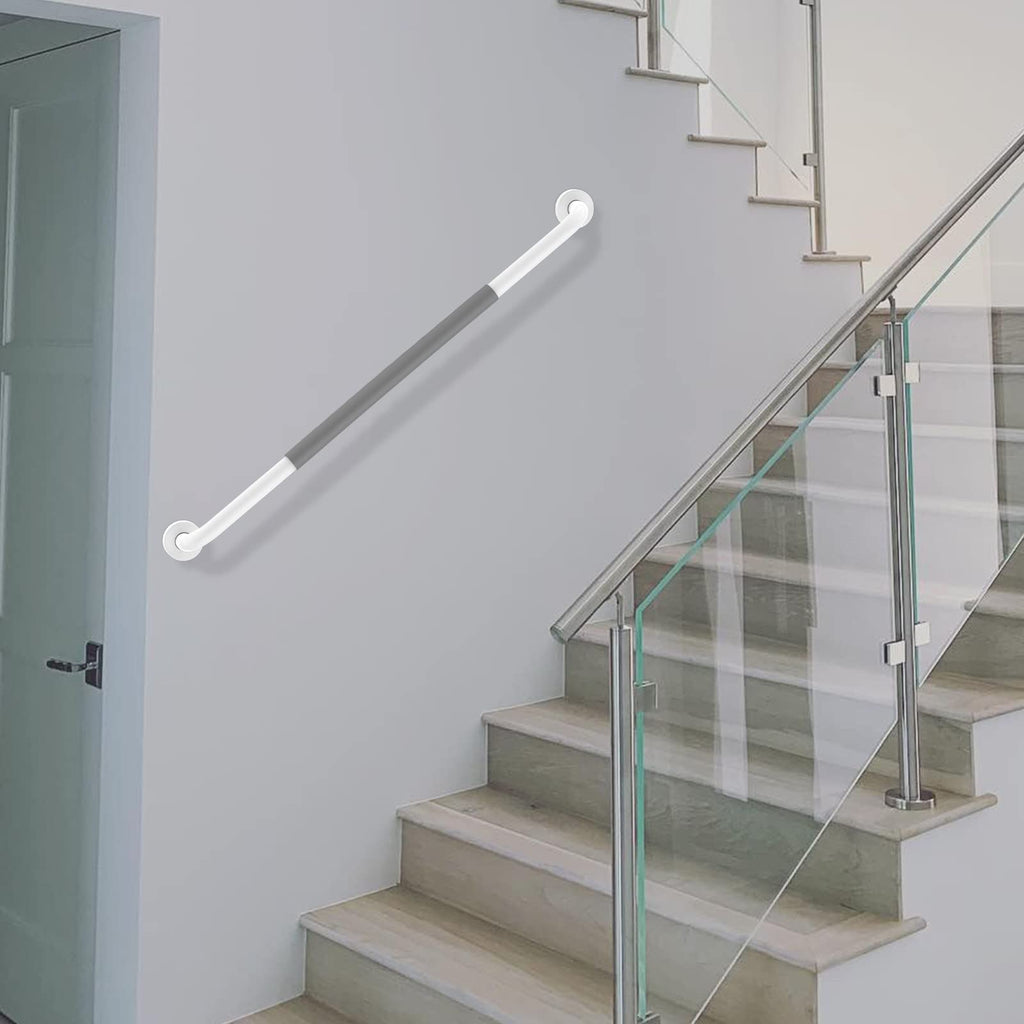 32 Inch Anti Slip Shower Grab Bar, Munzong White Stainless Steel Bathroom Grab Bar w/Gray Rubber Grip, Bathroom Balance Bar,Safety Handrail Support,Handicap Elderly Senior Assist Bath Handle