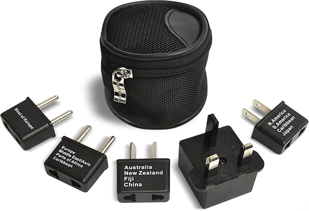 International Worldwide Travel Plug Adapter 5 Piece Set, Great for Cell Phones, Battery Chargers, Laptops to Work in Most Countries