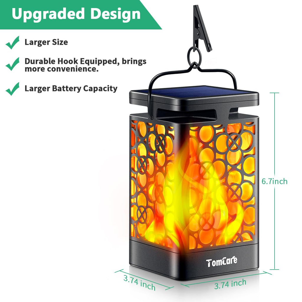 TomCare Solar Lights Outdoor Upgraded Solar Lantern Flickering Flame Outdoor Waterproof Hanging Lanterns Decorative Solar Powered Outdoor Lighting LED Christmas Lights for Patio Deck Yard, 2 Pack