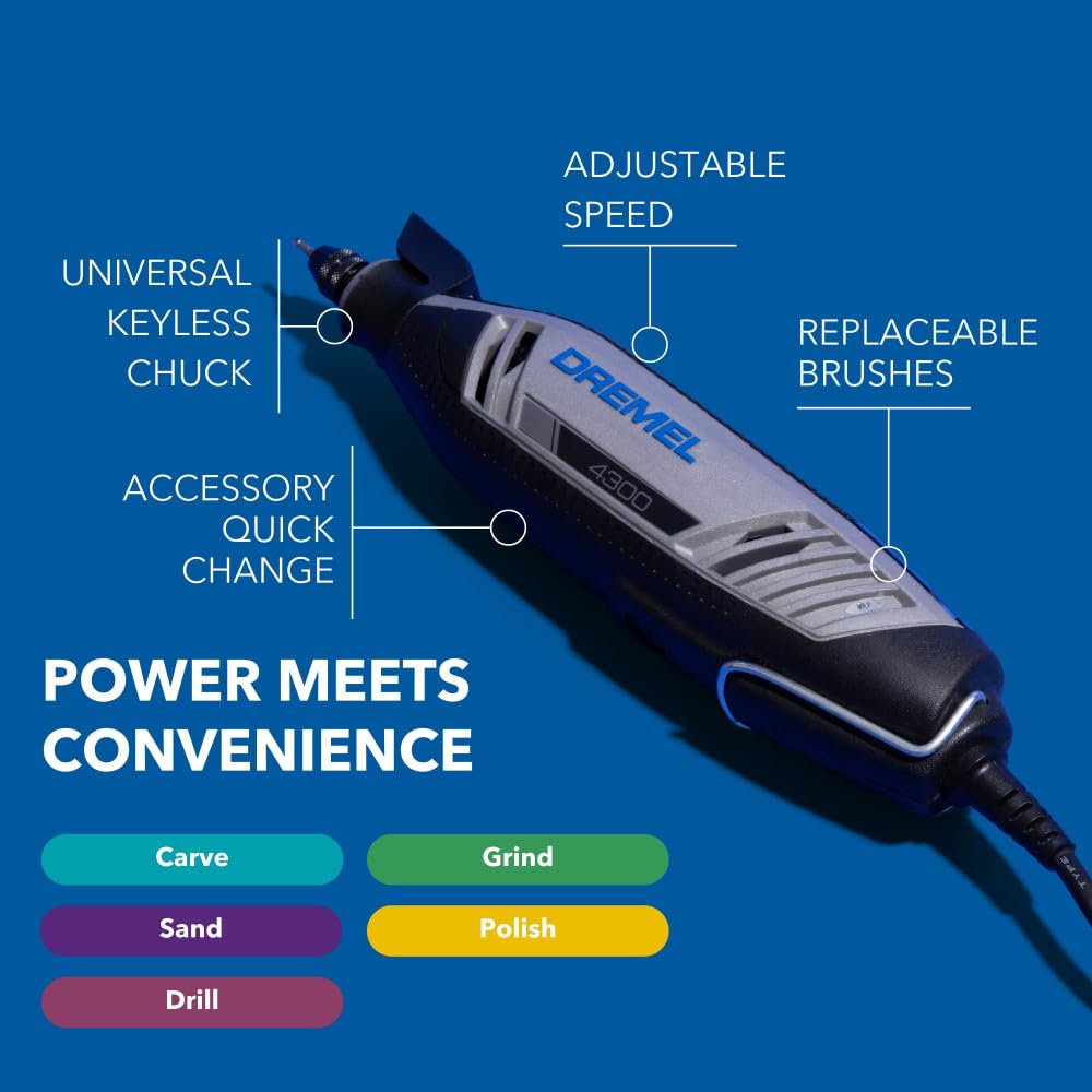 Dremel 4300-5/40 Rotary Tool Kit with LED Light - 5 Attachments & 40 Accessories - Ideal for Grinding, Cutting, Wood Carving, Sanding, and Engraving