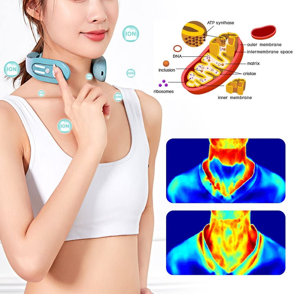 Celosmo EMS Neck Acupoints Lymphvity Massager Device Electric Deep Tissue 3D Massage USB Charge 12 Modes Neck Lymphatic Massager for Women Men Gift (Blue)