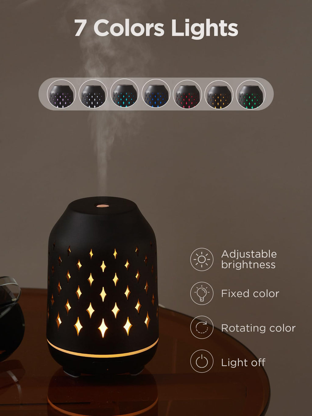 InnoGear Aromatherapy Diffuser, 150ml Ceramic Diffuser Ultrasonic Humidifier Cool Mist Essential Oil Diffusers for Home Air Diffuser with 2 Mist Modes Waterless Auto Off, Black