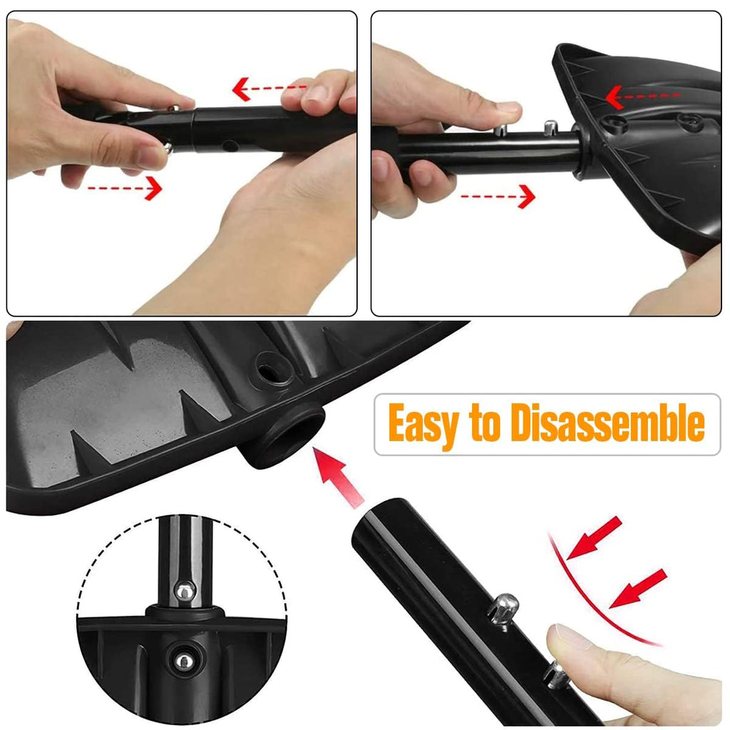 Snow Shovel, 2024 New Upgrade Large-Capacity Lightweight Aluminum Portable Snow Shovel, Parent-Child Playing Snow Shovel, Shovel for Garden, Car, Camping with Extra Ice Scrape(Black)