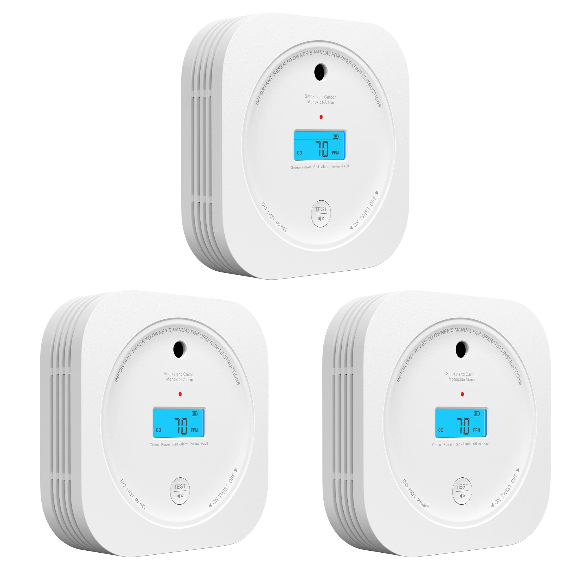 AEGISLINK Smoke and Carbon Monoxide Detector 10-Year Lifespan with Replaceable Battery, Photoelectric Fire Alarm and Electrochemical CO Alarm with Test/Silence Button, SC200, 3-Pack