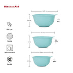 KitchenAid Universal Nesting Plastic Mixing Bowls with Non Slip Base and Pour Spout, Dishwasher Safe, Set Of 3, 2.5 quart, 3.5 quart and 4.5 quart, Aqua Sky