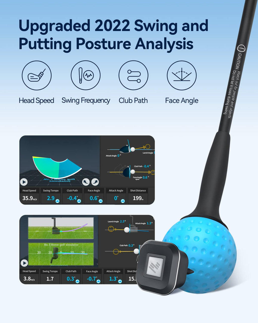PHIGOLF Home Golf Simulator with Weighted Swing Stick, Indoor & Outdoor Use, Swing Trainer with Motion Sensor & 3D Swing Analysis, Supports Android and iOS Devices, Compatible with WGT & E6 Connect
