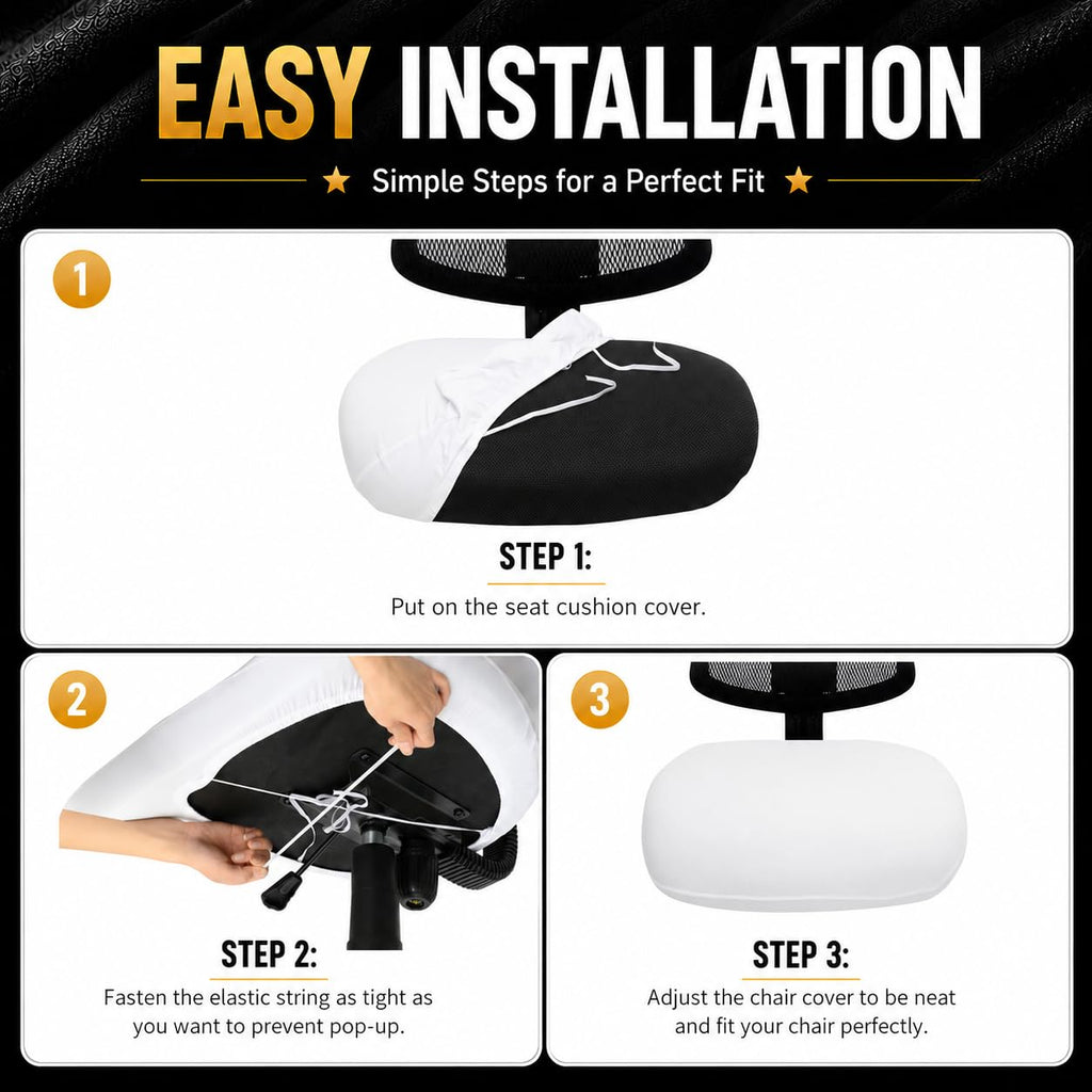 Water-Resistant Stretchable Desk Office Chair Seat Cushion Covers - Universal Spandex Computer Chair Slipcover - Removable Washable Cushion Protectors for Dogs, Cats, Black