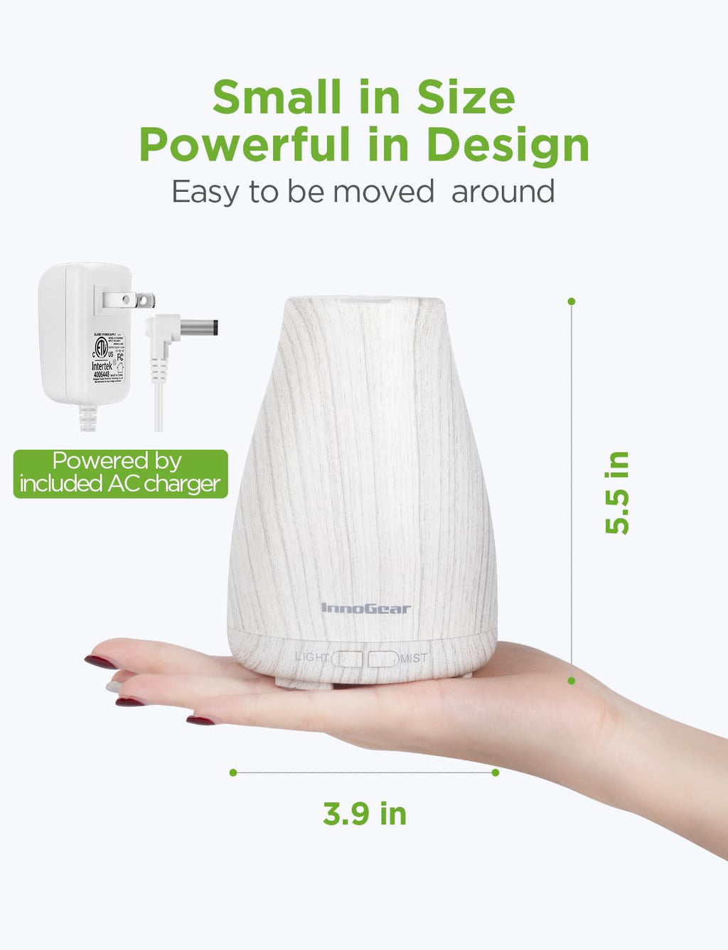 InnoGear Essential Oil Diffuser, Premium 5-in-1 Diffusers for Home Scent Aromatherapy Diffuser Air Desk Humidifier for Bedroom Large Room Office 7 Color LED 2 Mist Mode Waterless Auto Off, White Grey