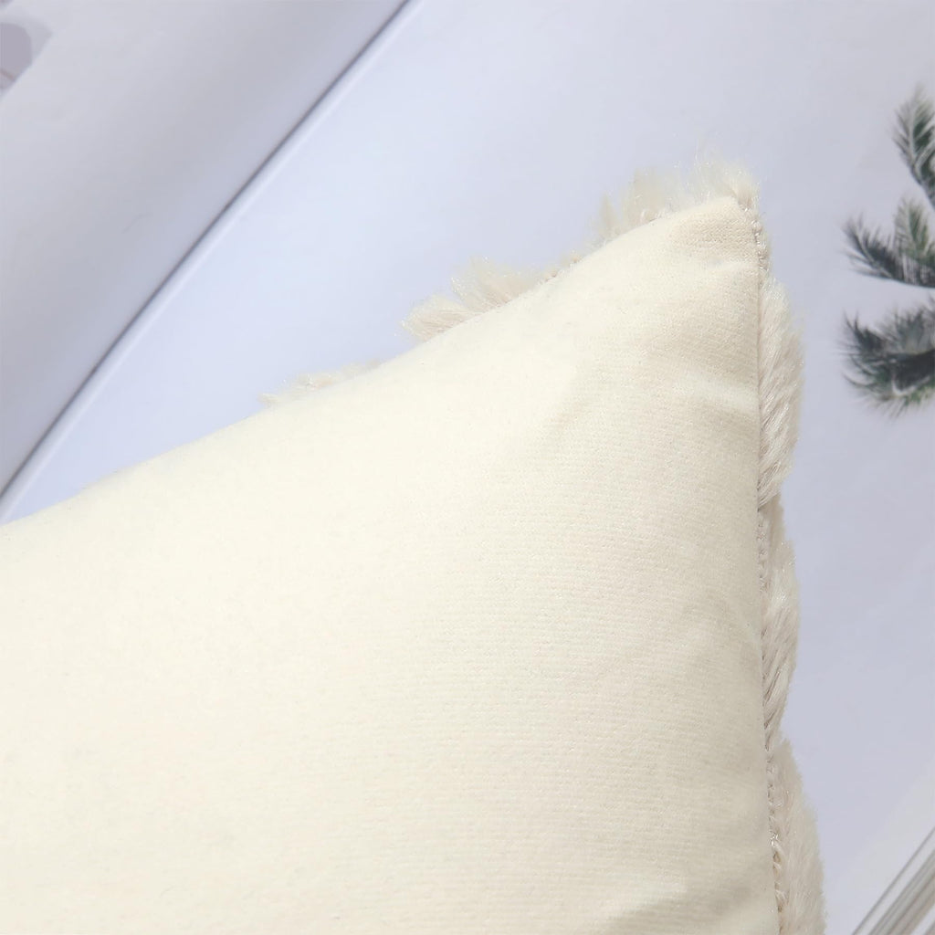 decorUhome Christmas Decorative Throw Pillow Covers 16x16, Soft Plush Faux Wool Couch Pillow Covers for Home, Set of 2, Beige