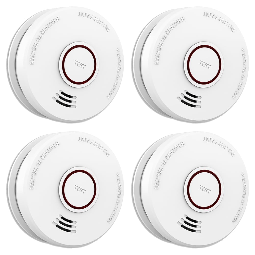 LSHOME 4 Pack Smoke Detector Fire Alarms 9V Battery Operated Photoelectric Sensor Smoke Alarms Easy to Install with Light Sound Warning, Test Button,9V Battery Included Fire Safety For home (GS526A-4)