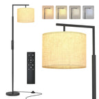 PESRAE LED Floor Lamp with Remote Control, 4 Color Temperature LED Bulb Included, Modern Standing lamp with Linen Lampshade for Bedroom, Living Room, Matte Black