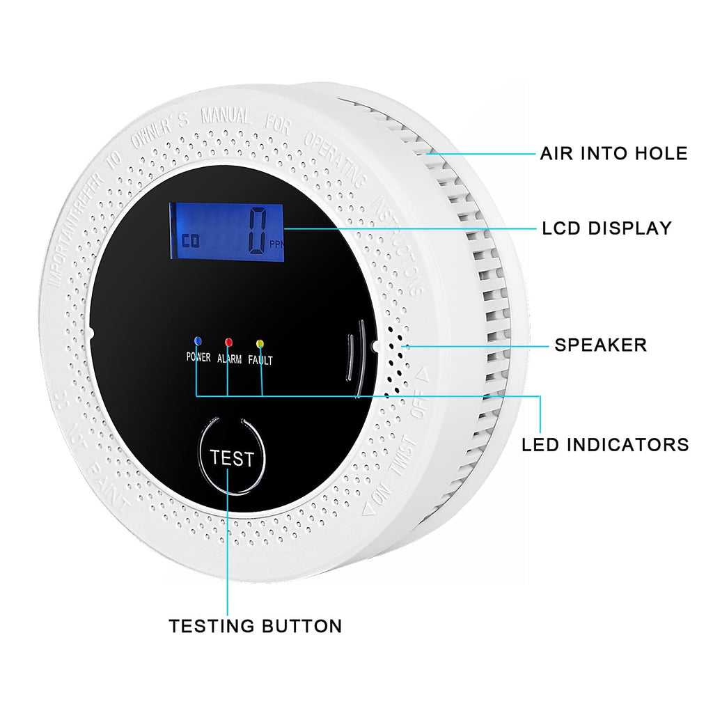 4 Pack 2 in 1 CO & Smoke Detectors, Digital Display, Smoke Detector Carbon Monoxide Detector Combo,Alarm for Home or Office,Powered by Battery