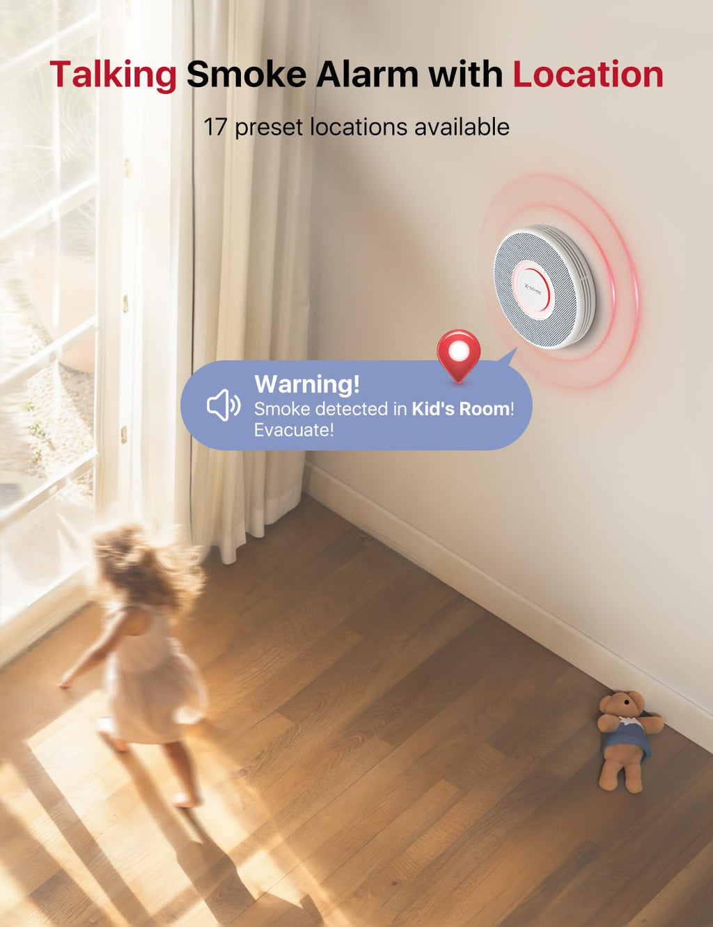 X-Sense Smart Smoke Detector with Voice Alerts and 17 Locations, Wi-Fi Smoke Alarm with SBS50 Base Station, Test from APP, Wireless Interconnected Fire Alarm, Model XS0B-MR31
