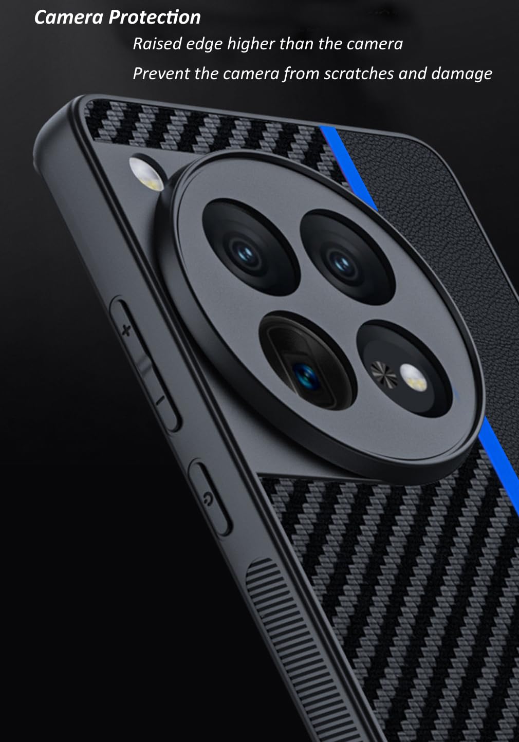 Ftonglogy for OnePlus 12 5G Case: Slim Thin Carbon Fiber Classic Design Soft Hybrid Bumper Lightweight Anti Fingerprint Shockproof Protective Cell Phone Cover 1 + 12 (Blue)