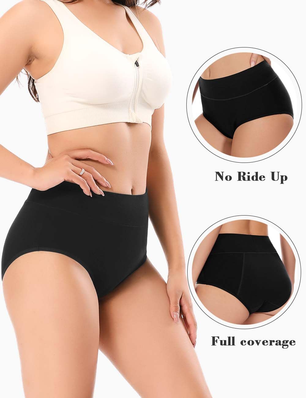 Molasus Incontinence Underwear for Women High Absorbency Period Leakproof Cotton Underwear Heavy Flow Menstrual Protective Panties Bladder Control Briefs 3 Pack,Black,Large