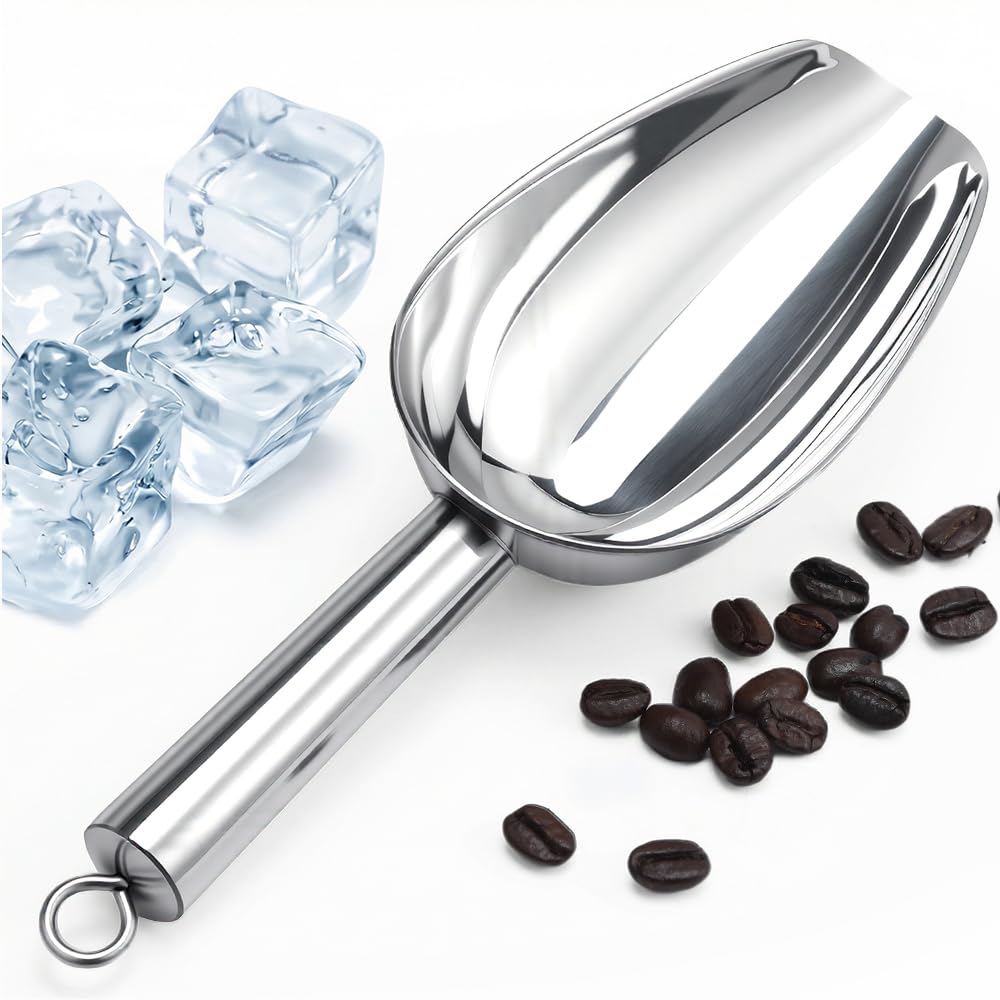 Ozidstu 6 Oz Upgraded & Thickened Stainless Steel Ice Scoop, Kitchen Scooper for Ice Maker, Freezer, Bucket, Bar, Wedding, Pet Food - Sturdy, Rust-Resistant, Dishwasher-Safe