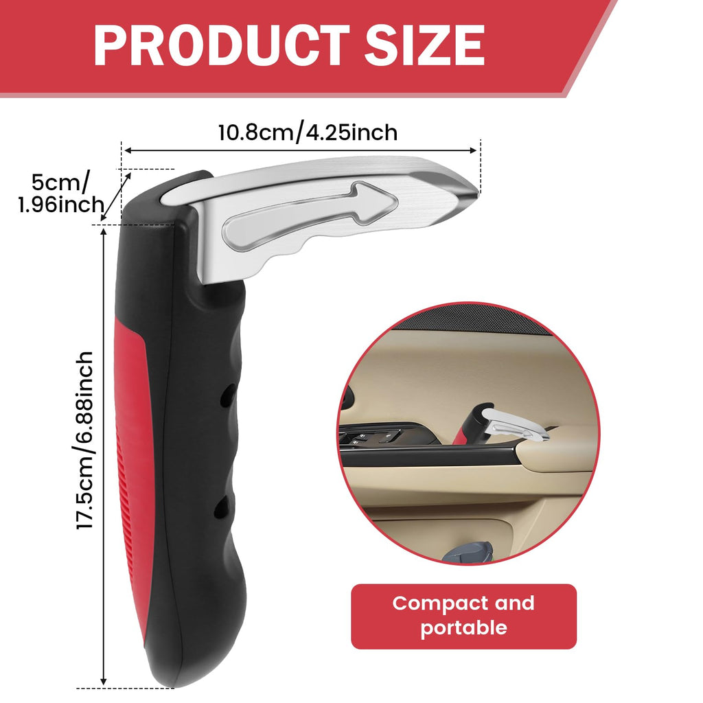 2Pcs Car Door Assist Handle, 3 in 1 Multifunction Portable Vehicle Support Handle, Seat-Belt Cutter and Window Breaker, Car Door Handle Assist for Elderly and Car Emergency Tool (Red)