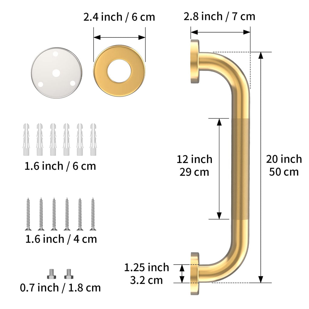 20 Inch Anti Slip Shower Grab Bar Gold, Munzong 2 Pack Bathroom Grab Bar, Knurled Bathroom Balance Bar,Safety Hand Rail Support Handicap Elderly Injury Senior Assist Bath Handle
