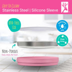 Stainless Steel Divided Plates + Silicone Sleeve and Storage Lid | Baby, Toddler, Kids | Dinner & Snack Plates | 4 Pack