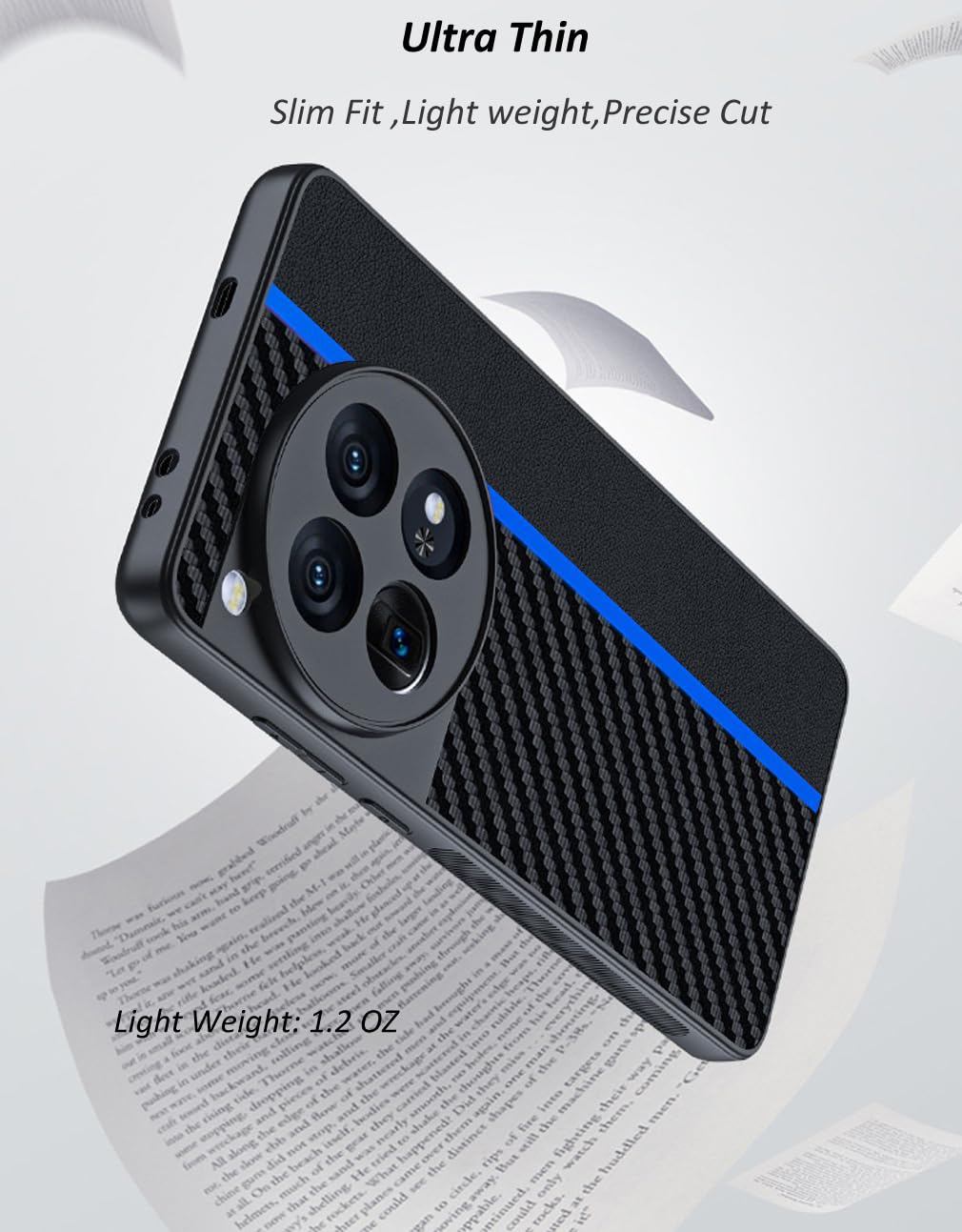 Ftonglogy for OnePlus 12 5G Case: Slim Thin Carbon Fiber Classic Design Soft Hybrid Bumper Lightweight Anti Fingerprint Shockproof Protective Cell Phone Cover 1 + 12 (Blue)