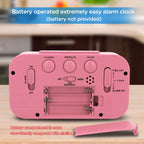 Peakeep Night Light Alarm Clock Battery Operated with Indoor Temperature, Desk Digital Clock for Kids Girls Bedrooms (Pink)