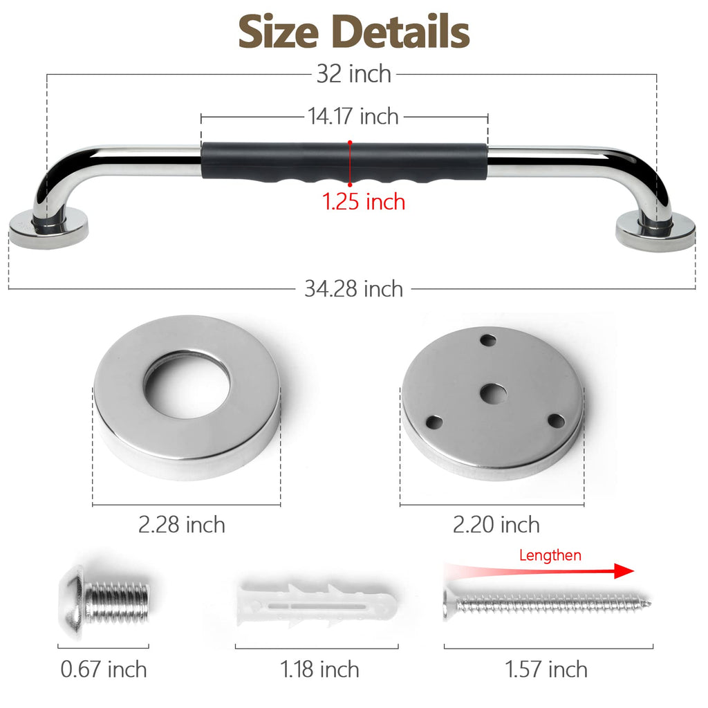 2 Pack Grab Bars for Bathroom, 32 Inch Anti Slip Bathroom Handicap Grab Bars for Showers, Safety Bath & Shower Grab Bar for Seniors, Shower Handles for Elderly, Tesuchan