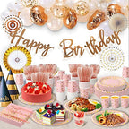 AIRE 350PCS Pink and Gold Party Supplies, Severs 50 Disposable Partyware, Gold Plastic Cutlery, Napkins, Plates for Baby Shower, Birthday, Wedding
