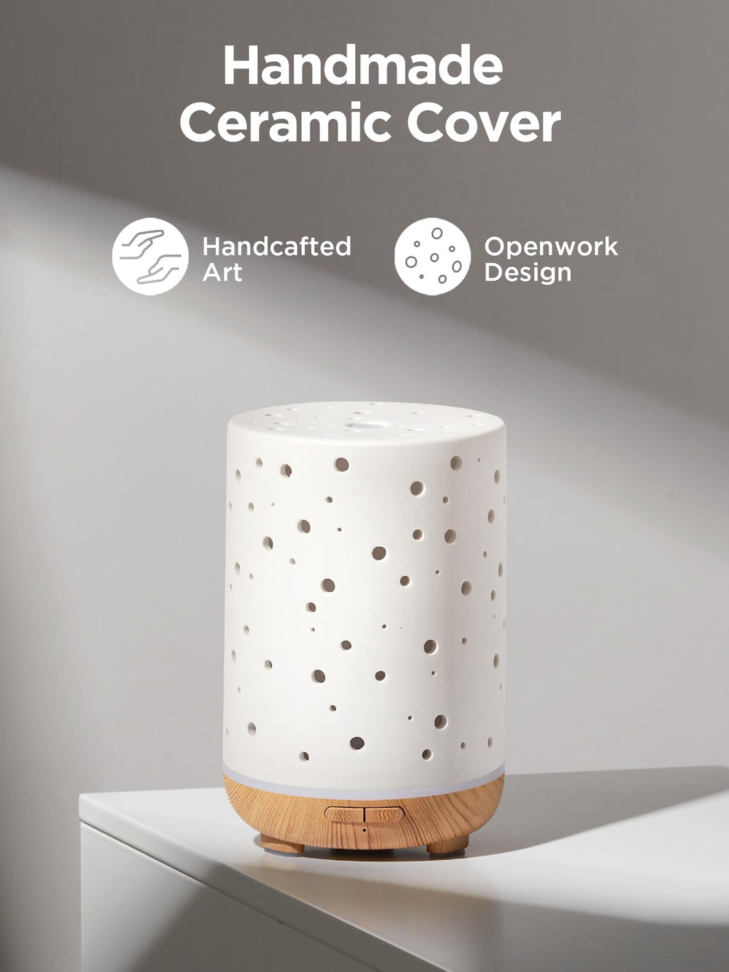 InnoGear Essential Oil Diffuser, 150ml Ceramic Diffuser Ultrasonic Air Diffusers Humidifier Cool Mist Aromatherapy Diffuser with 2 Mist Modes Waterless Auto Off for Home Office, White