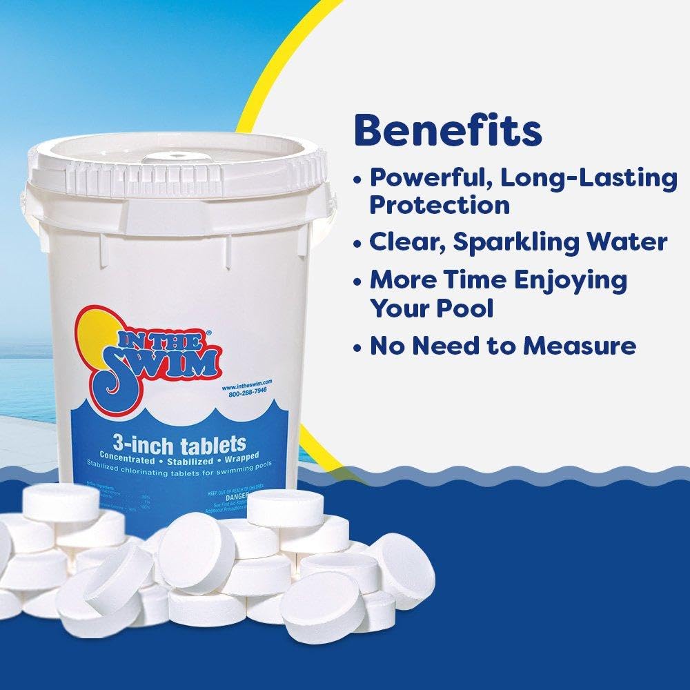 In The Swim Chlorine and Shock Bundle for Sanitizing Swimming Pools – Includes 25 Pound Bucket of 3 Inch Stabilized Chlorine Tablets and 12 x 1 Pound Bags of 68% Cal-Hypo Pool Shock