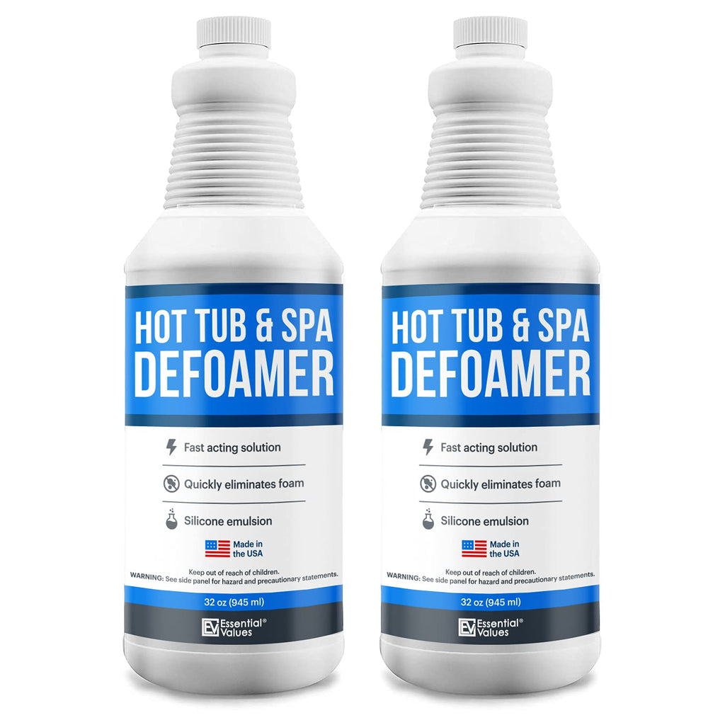 Essential Values Hot Tub Foam Eliminator - 2 Pack Pool & Spa Defoamer (32oz/ Bottles) - Eliminate Foam Without Harsh Hot Tub Chemicals - Safe Silicone AntiFoam
